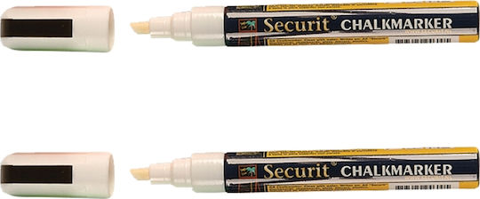 Securit Chalk Marker Σετ Μαρκαδόροι Λευκοί Μαυροπίνακα Υγρής Κιμωλίας για Γυαλί με Μεσαία Μύτη 2τμχ