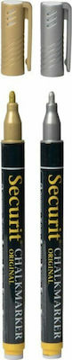 Securit Chalk Marker Markers Set Blackboard Liquid Chalk for Glass Χρυσό/Ασημί 1-2mm 2pcs