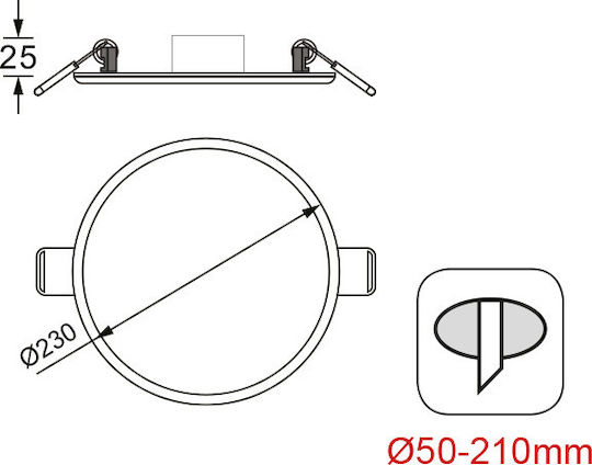 Aca Round Recessed LED Panel 19W with Warm White Light 3000K 23cm