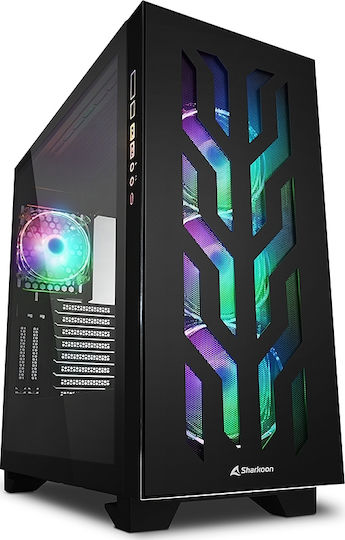 Sharkoon Elite Shark CA300T Геймърско бюро Midi Tower Компютърна кутия със страничен прозорец и RGB осветление Черен