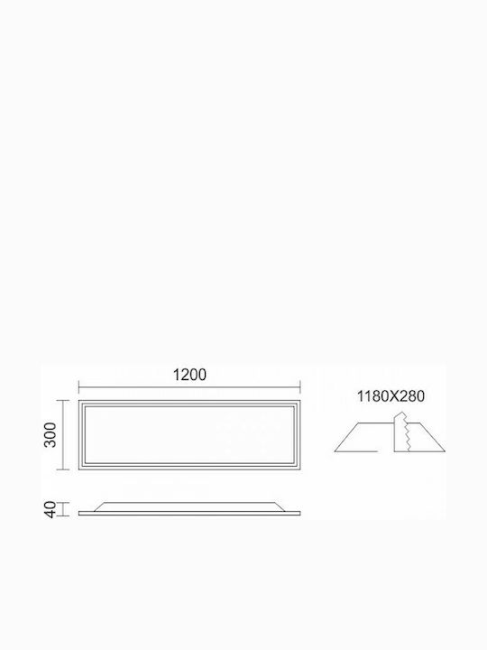 Spot Light Paralelogram Încastrat Panou LED Putere 40W cu Alb Rece Lumini 120x30cm.