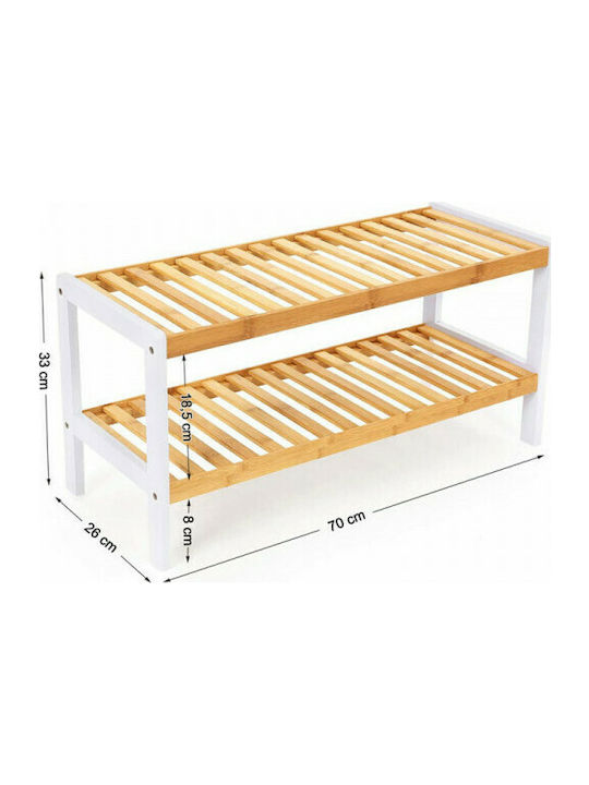 Suport pentru pantofi din Bambus cu 2 Rafturi Bej L70xW26xH33cm