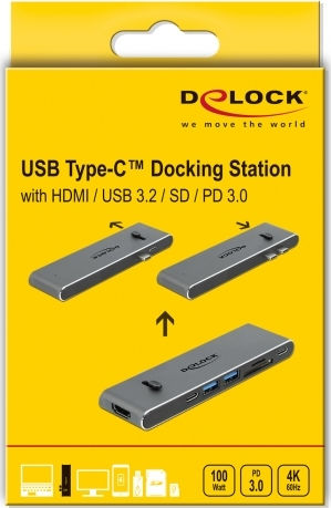 DeLock Docking Station με Διπλό USB-C / USB-C HDMI 4K PD Γκρι (87752)