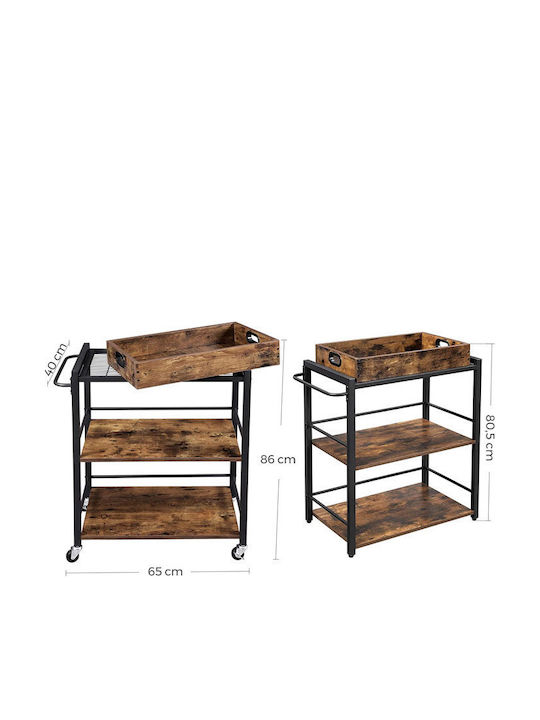 Vasagle Wooden Kitchen Trolley 3 Tiers Brown 65x40x86cm