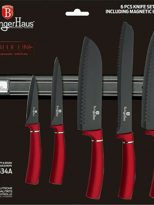 Berlinger Haus Metallic Line Knife Set With Stand of Stainless Steel Burgundy Collection BH-2534 5pcs