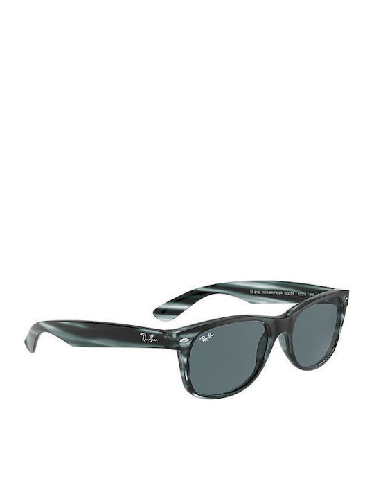 Ray Ban Wayfarer Unisex Sunglasses with Brown Tartaruga Plastic Frame and Blue Lens RB2132 6432R5