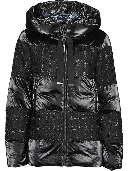 Alfa Women's Short Puffer Jacket for Winter with Hood Black