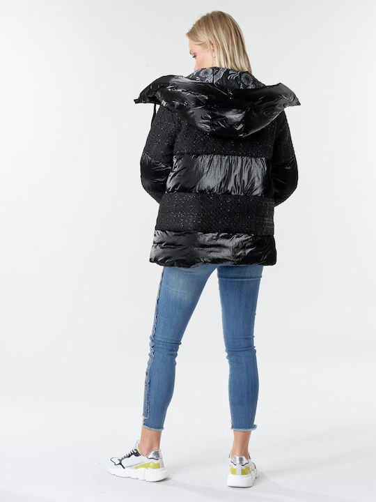 Alfa Women's Short Puffer Jacket for Winter with Hood Black
