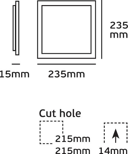 VK Lighting Square Recessed LED Panel 24W with Natural White Light 4000K 23.5x23.5cm