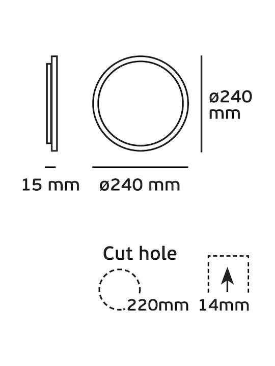 VK Lighting Round Recessed LED Panel 24W with Warm White Light 3000K 24cm