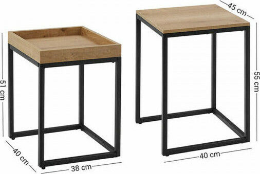 Rectangular Set Zigon Wooden Beige 2 Pieces W55xL45xH40cm