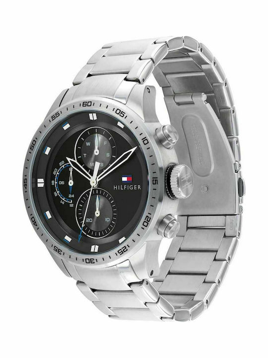 Tommy Hilfiger Trent Ανδρικό Ρολόι 44mm Χρονογράφος Μπαταρίας με Ασημί Μεταλλικό Μπρασελέ
