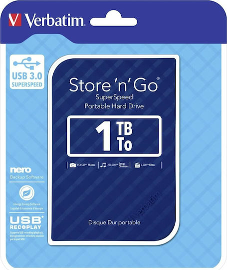 Verbatim Store 'n' Go Gen 2 USB 3.0 External 2.5" HDD 1TB Blue
