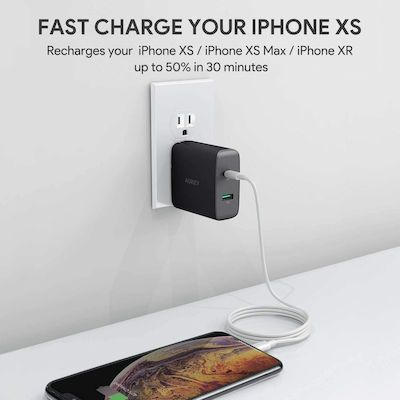 Aukey USB / USB Type-C Wall Adapter Μαύρο (PA-Y10)