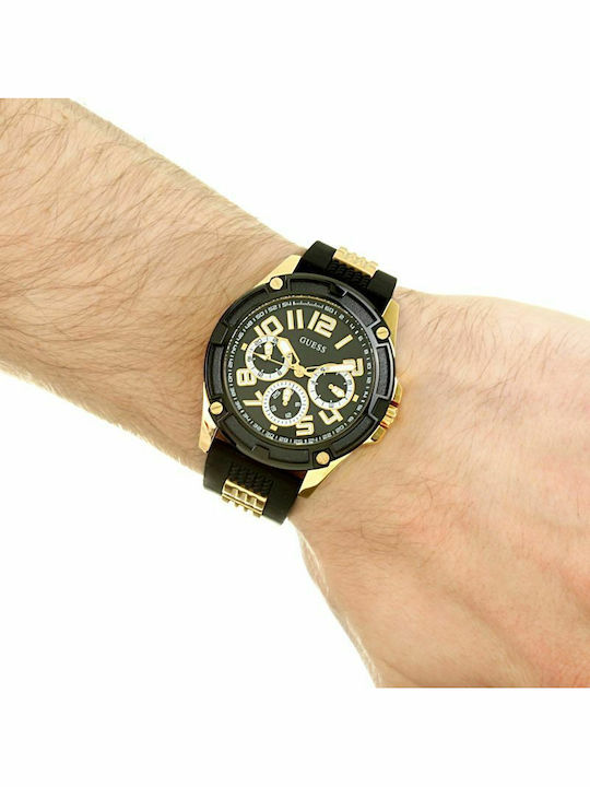 Guess Herrenuhr 46mm Automatisch mit Schwarz Kautschukarmband