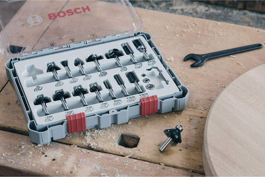 Bosch Set of Router Bits for 6mm Shank Cutter Set Carbide for Edge Shaping in Wood 6mm 15pcs
