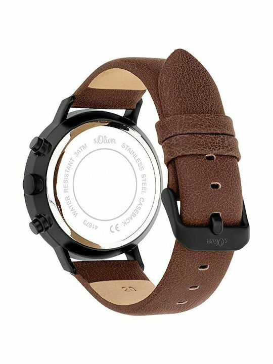 s.Oliver Men's Watch 44mm Battery with Brown Leather Strap