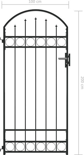vidaXL Metal Fence Gate with Spears in Black Color 2.0x1.0m