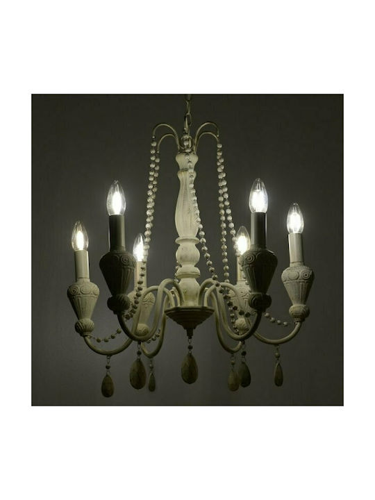 Inart Chandelier Candlestick 6xE14 White 60cm 3-10-872-0072