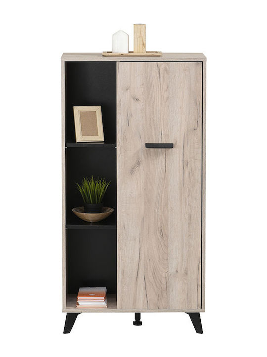 Umbria POP Floor-standing Living Room Display Cabinet made of Particleboard Grey Oak / Black 67.5x33x130.5cm