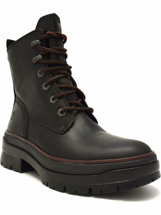Malynn EK+ Waterproof Ghete Dama De Piele Bocanci Cu Toc Mediu Negri