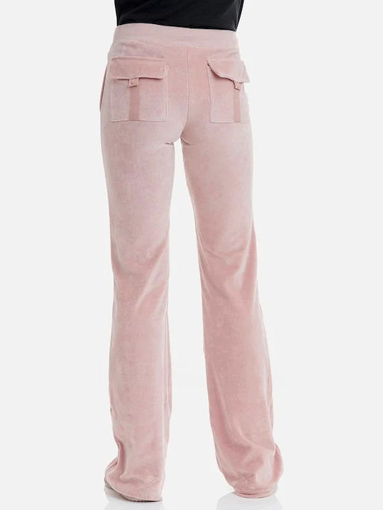 Basic Velveteen Sweatpants Flared Velvet Pink