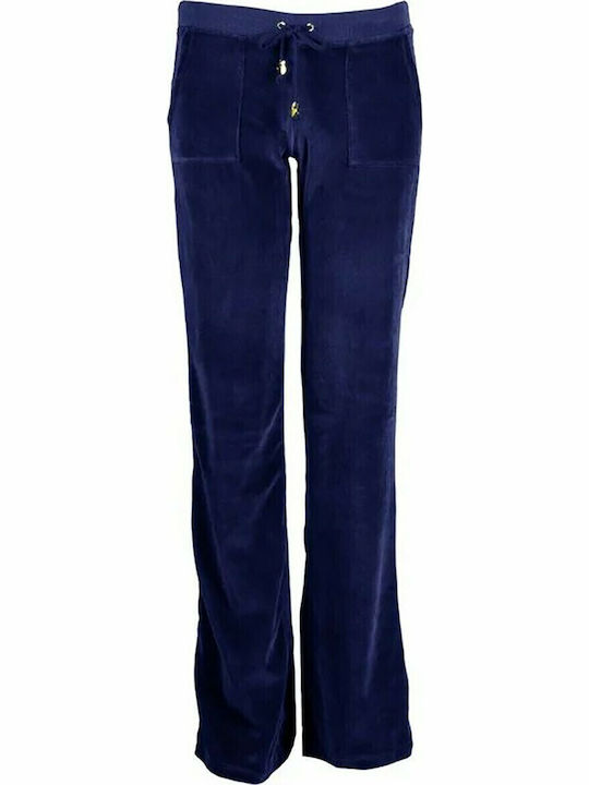 Sweatpants Flared Velvet Navy Blue