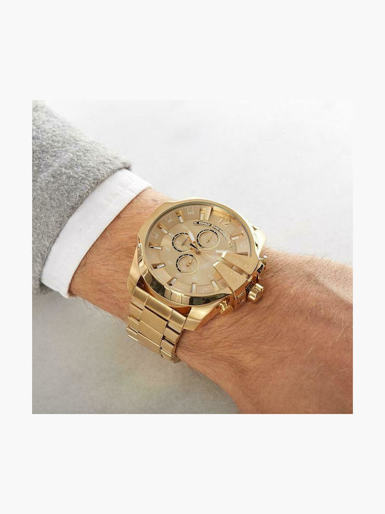 Diesel Mega Chief Herrenuhr 51mm Chronograph Batterie mit Gold Metallarmband