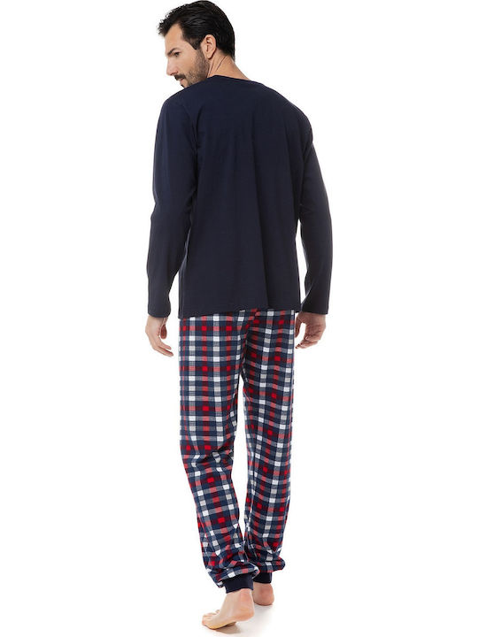 Minerva 90-70771 Men's Winter Cotton Checked Pajamas Set Navy