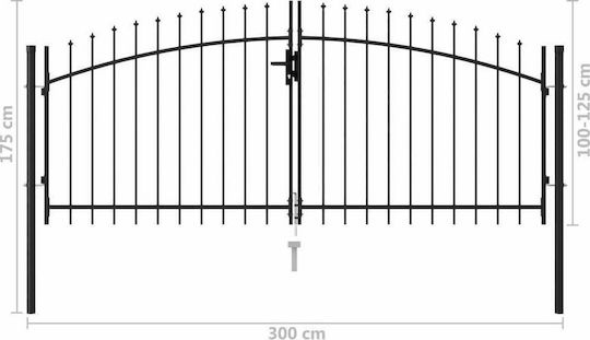 vidaXL Метална Врата за Ограда с копиями в Черен Цвят 1.25x3.0m