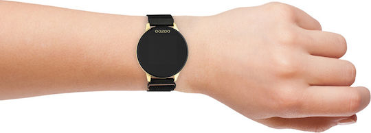 Oozoo Q00122 Stainless Steel 43mm Smartwatch με Παλμογράφο (Metal Mesh Strap Black With Gold)