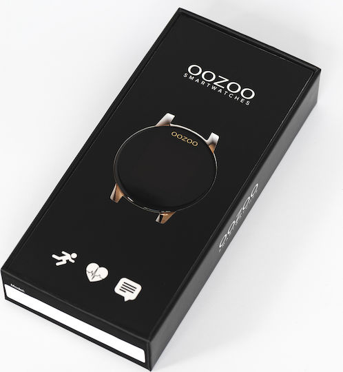 Oozoo Q00122 Stainless Steel 43mm Smartwatch with Heart Rate Monitor (Metal Mesh Strap Black With Gold)