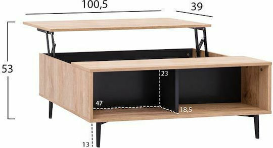 Rechteckiger Zentral Kaffeetisch Margarit Holz mit Hebemechanismus Beige M100xB58xH39cm