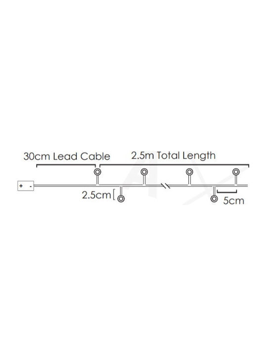 50 Λαμπάκια LED 2.8μ Θερμό Λευκό Μπαταρίας σε Σειρά με Ασημί Καλώδιο Aca