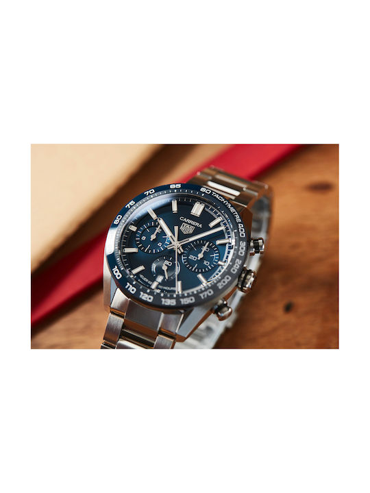 TAG Heuer Carrera Ανδρικό Ρολόι 44mm Χρονογράφος Αυτόματο με Ασημί Μεταλλικό Μπρασελέ