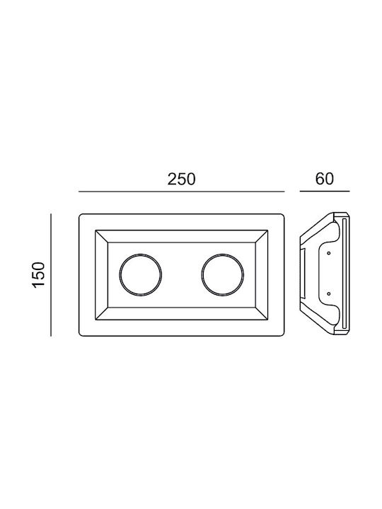 Aca Paralelogram Tencuială Spot Încorporat cu Soclu GU10 Dublu fără ramă Alb 25x15cm. 1buc