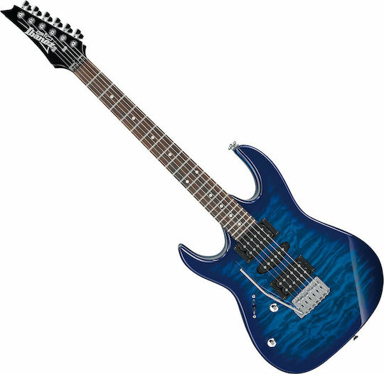 Ibanez GRX70QAL Electric Guitar for Left-handed Stratocaster with HSH Pickup Configuration Transparent Blue Burst
