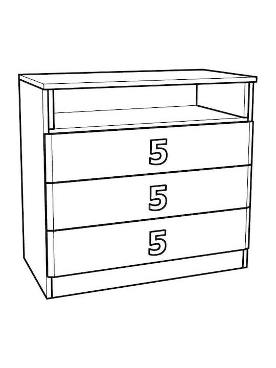 Kids Chest of Drawer Numero White / Gray with 3 Drawer 80x42x75εκ.