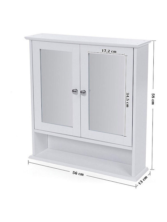 Songmics Правоъгълена Банско Огледало от MDF с Рафт & Шкаф 56x58см