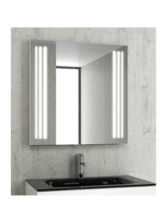 Karag Rectangular Bathroom Mirror Led made of Stainless Steel 100x75cm