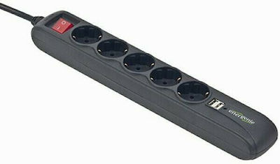 Energenie 5-Outlet Power Strip with USB and Surge Protection 1.5m Black