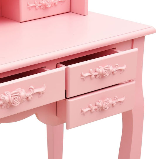 Bodenstehende Schminktisch Schlafzimmer Holz Rosa mit Spiegel & Hocker 90x40x146cm