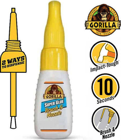 Gorilla Brush & Nozzle Liquid Glue Superglue 12gr Κυανοκρυλική Κόλλα με Πινέλο