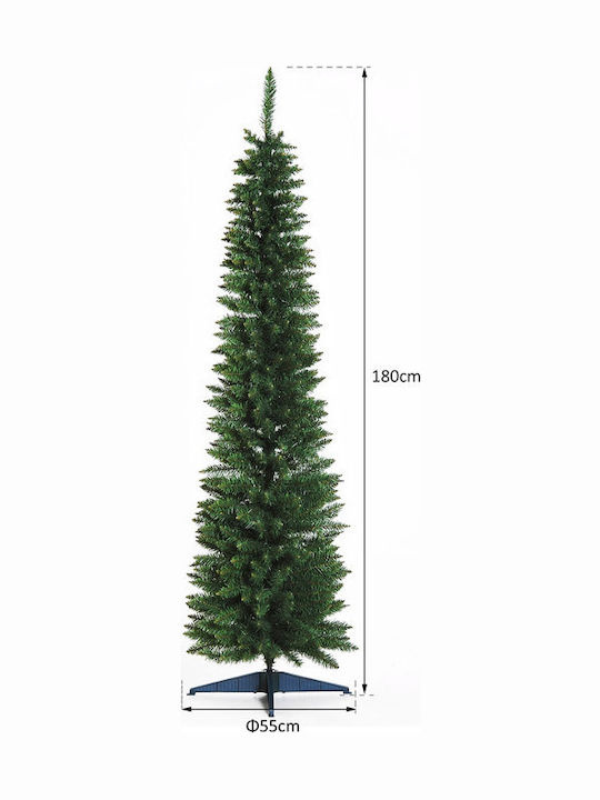 Slimline Christmas Slim Green Tree with Plastic Base H180cm