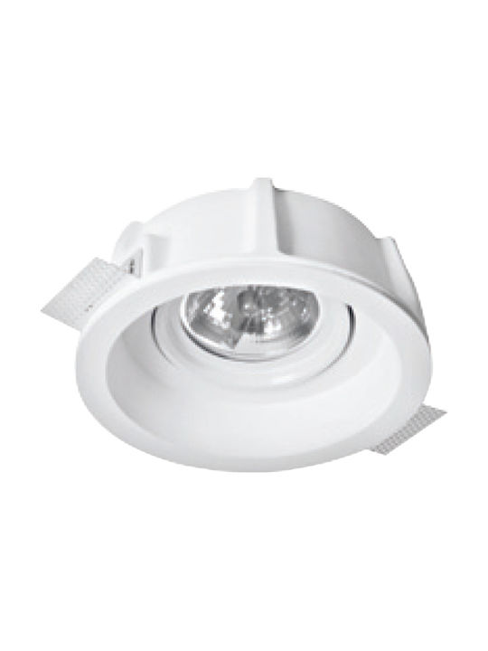 VK Lighting Round Plaster Recessed Spot with Socket G53 AR111 Adjustable White 23x23cm. 1pcs