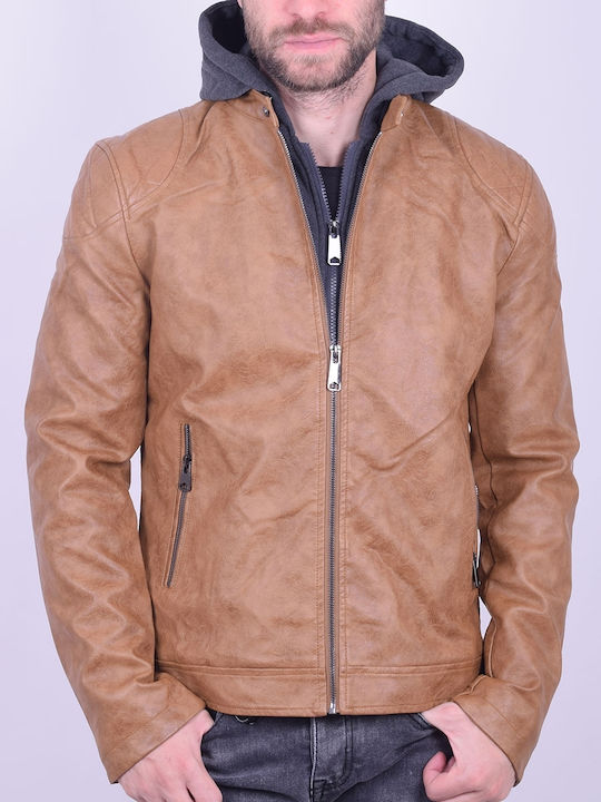 Camel leather jacket with hood Camel Camel