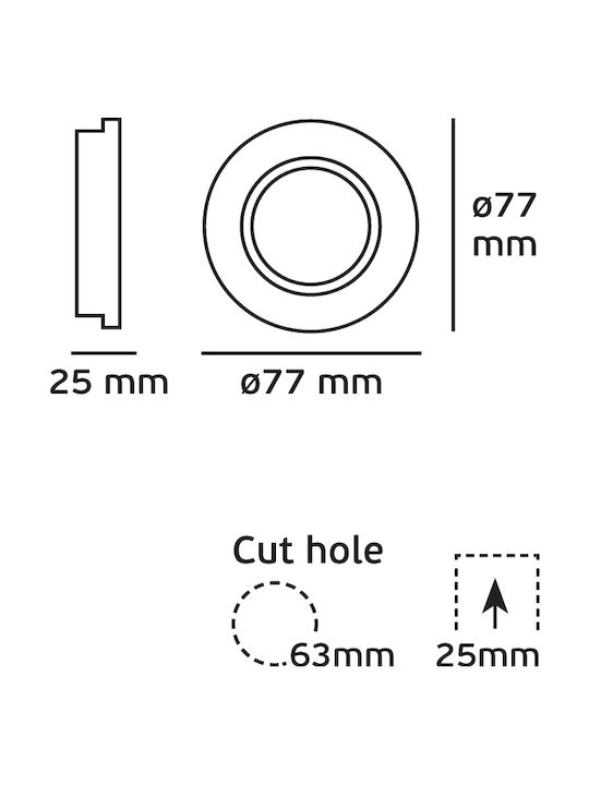 VK Lighting Round Metallic Recessed Spot with Socket GU10 White 7.7x7.7cm. 1pcs