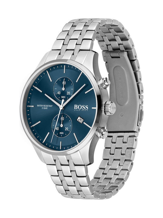 Hugo Boss Ρολόι Associate Chrono Χρονογράφος με Μεταλλικό Μπρασελέ σε Ασημί χρώμα