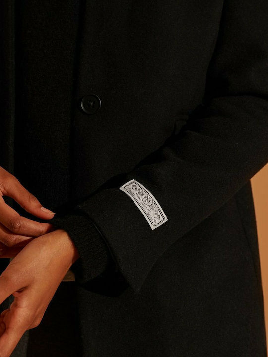 Arianna Women's Black Coat with Buttons