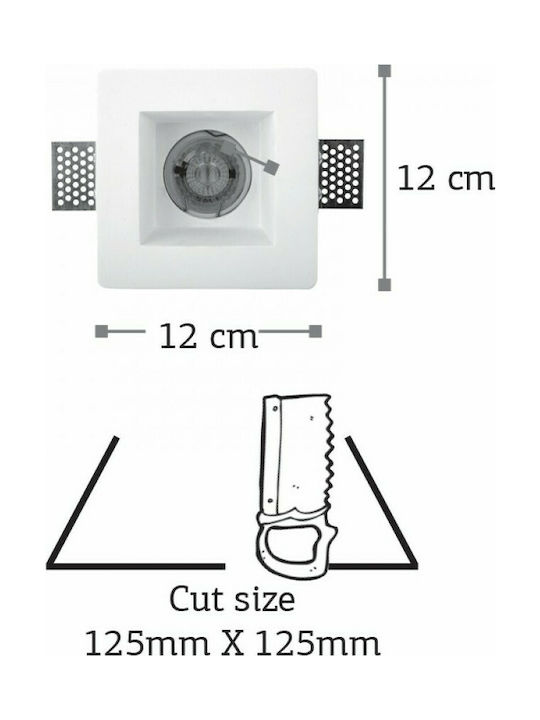 Inlight Square Plaster Recessed Spot with Socket GU10 White 12x12cm. 1pcs
